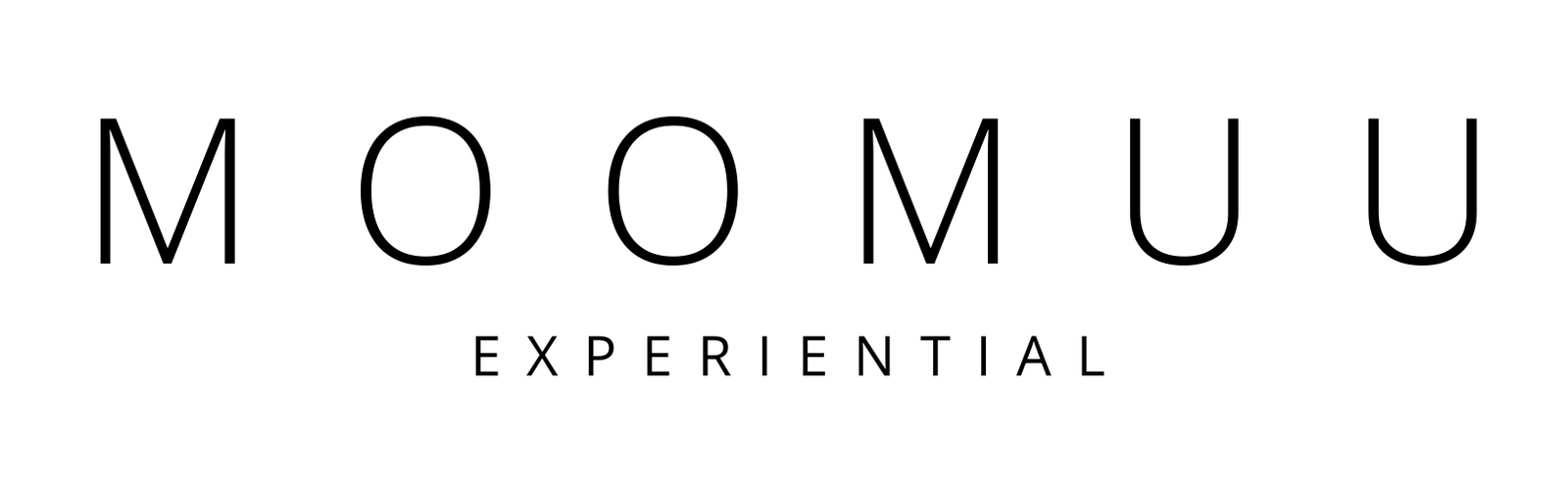 The image displays the word "MOOMUU" in large, thin black letters, with the word "EXPERIENTIAL" in smaller uppercase letters underneath, all on a light grey background.